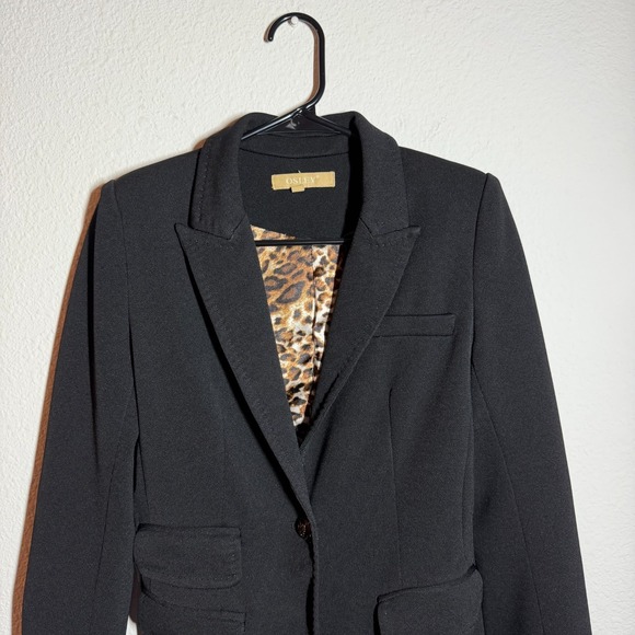 Osley Blazer Jacket Womens Black Inner Leopard Print Elbow Patches Peak Lapel - Picture 2 of 10